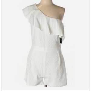 One shoulder lace romper.